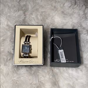 NWT and Box Kenneth Cole black leather band watch
